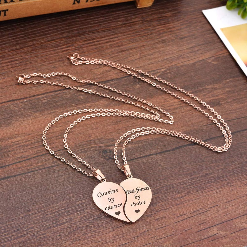 MJartoria BFF Necklace for 2-Valentines Heart Matching Necklace Best Friends Pendant Friendship Necklace Set of 2 Birthday Gifts (Rose Gold, Cousins by chance) - Image 4